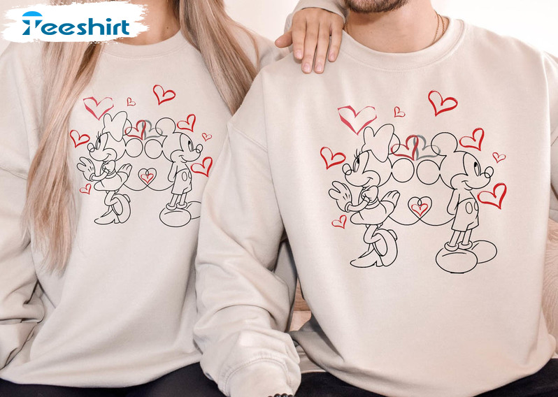 Disney Valentine Couple Sweatshirt, Mickey Minnie Unisex Hoodie Long Sleeve