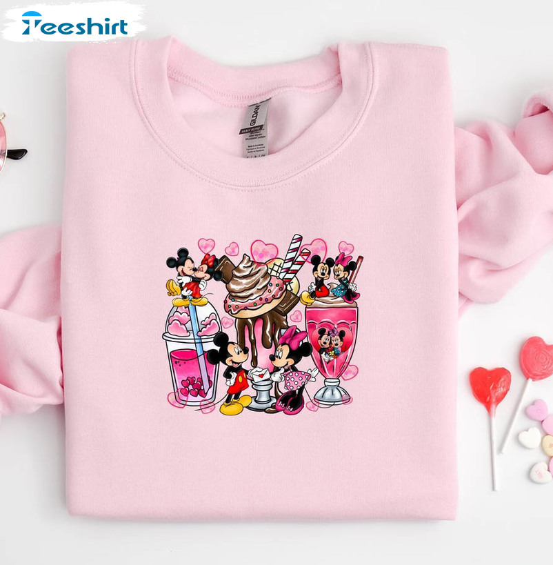 Disney Valentine's Day Vintage Shirt, Mickey And Minnie Coffee Long Sleeve Unisex T-shirt