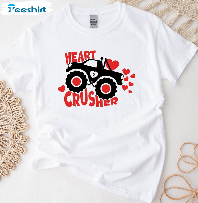 Heart Crusher Trendy Shirt, Truck Valentines Day Tee Tops Short Sleeve