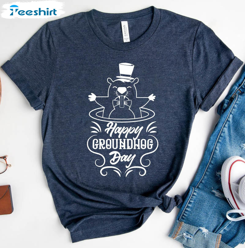 Happy Groundhog Day Funny Shirt, Woodstock Illinois Long Sleeve Short Sleeve