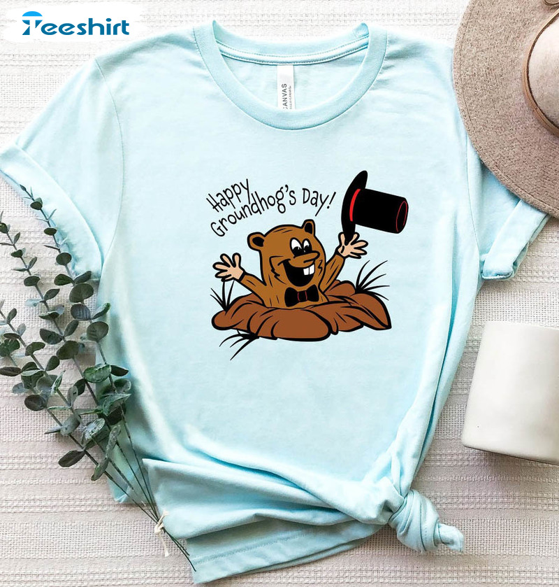 Happy Groundhog Day Cute Shirt, Animal Lover Short Sleeve Sweater