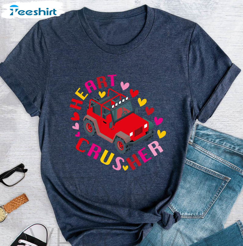 Heart Crusher Vintage Shirt, Cute Truck Valentine Short Sleeve Tee Tops