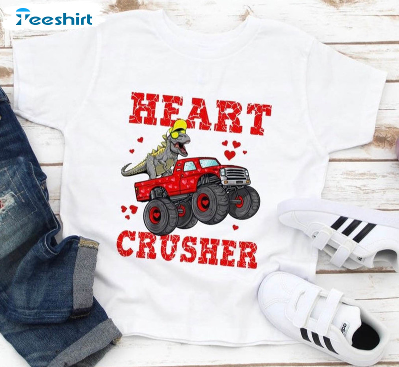 Heart Crusher Valentine Shirt, Monster Truck Short Sleeve Sweatshirt