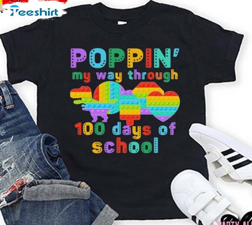 Poppin My Way Through 100 Days Of School Shirt, Vintage Long Sleeve Crewneck