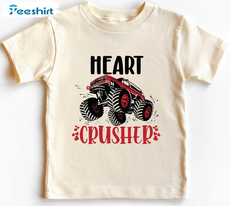 Heart Crusher Valentine Shirt, Funny Cute Truck Valentine Long Sleeve Unisex Hoodie