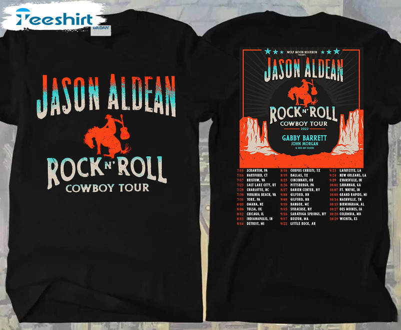 Jason Aldean Rock N Roll Shirt, Cowboy Tour 2022 Crewneck Short Sleeve