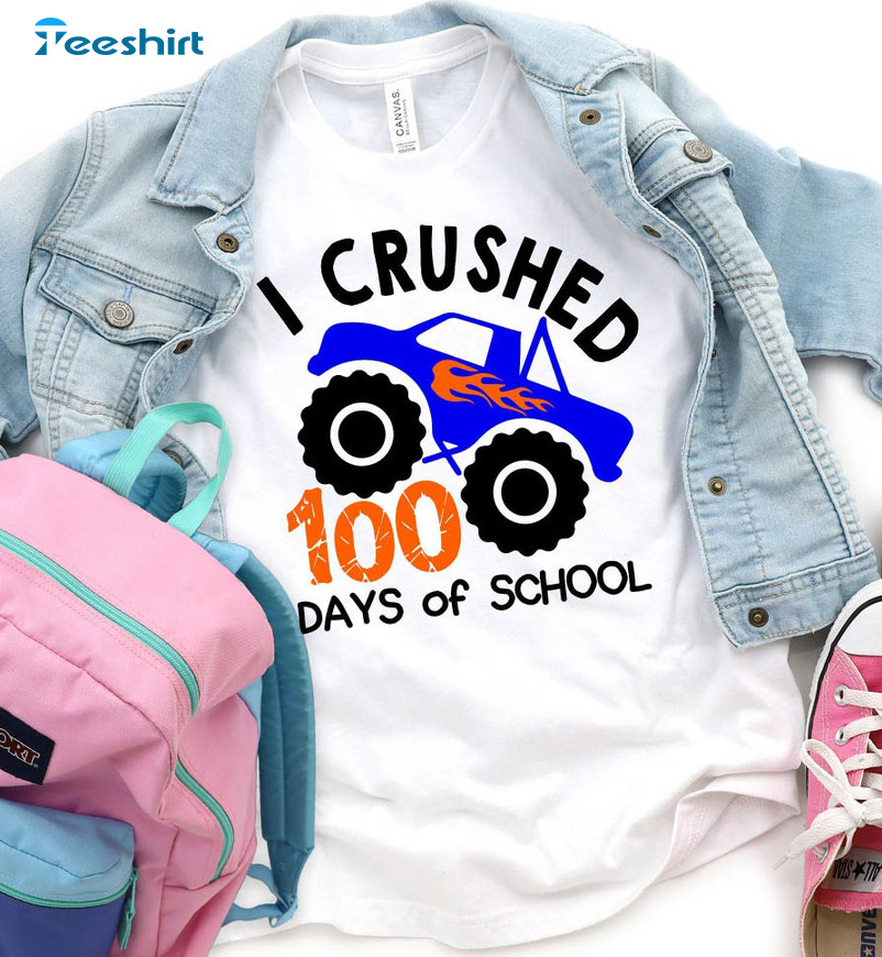 I Crushed 100 Days Of School Teacher Shirt, 100 Days Brighter Long Sleeve Unisex Hoodie