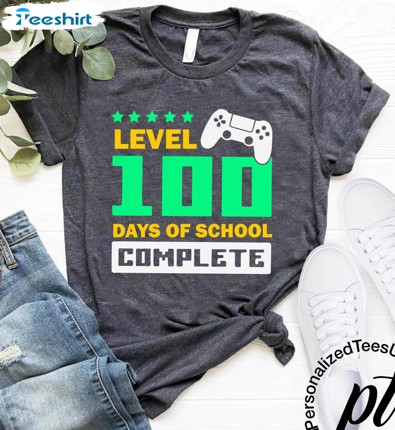 Level 100 Days Of School Completed Trending Shirt, Game Lover Crewneck ...