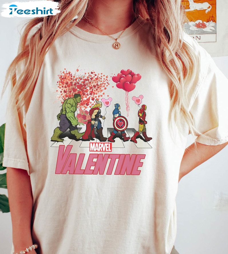 Marvel Valentine Shirt, Marvel Abbey Road Unisex T-shirt Short Sleeve