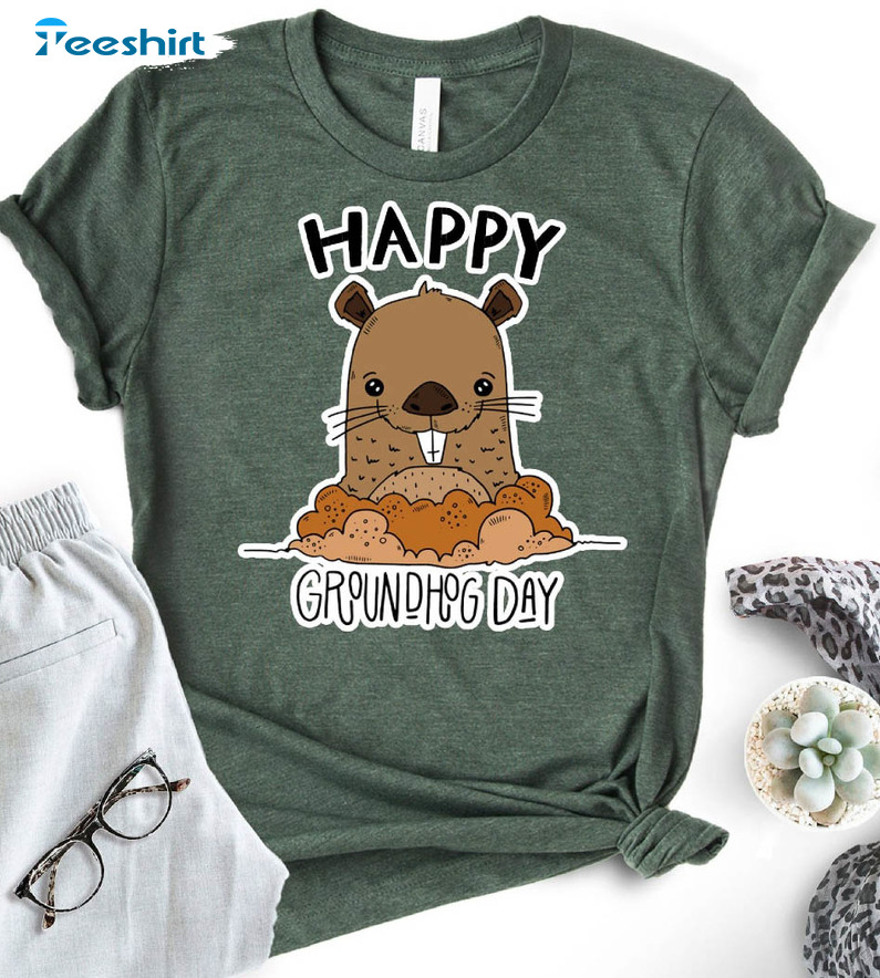 Happy Groundhog Day Funny Sweatshirt, Cute Woodchucks Animal Unisex Hoodie Crewneck