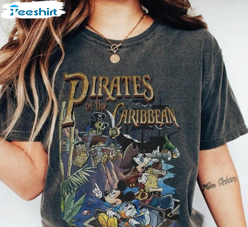 Retro Pirated Of The Caribbean Shirt, Mickey And Friends Long Sleeve Unisex  T-shirt