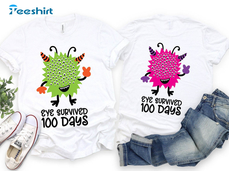 Eye Survived 100 Days Of School Funny Sweatshirt, Unisex T-shirt