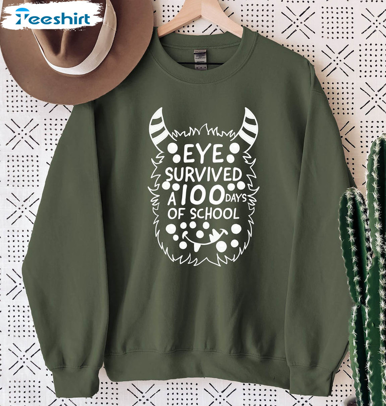 Eye Survived 100 Days Of School Funny Shirt, Trending Tee Tops Long Sleeve