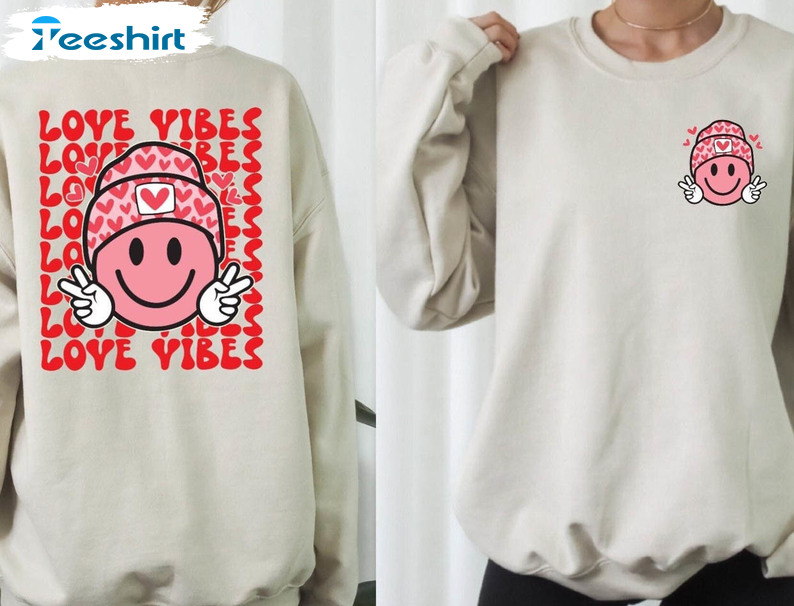 Love Vibes Beanie Smiley Face Shirt, Valentines Couple Unisex T-shirt Short Sleeve