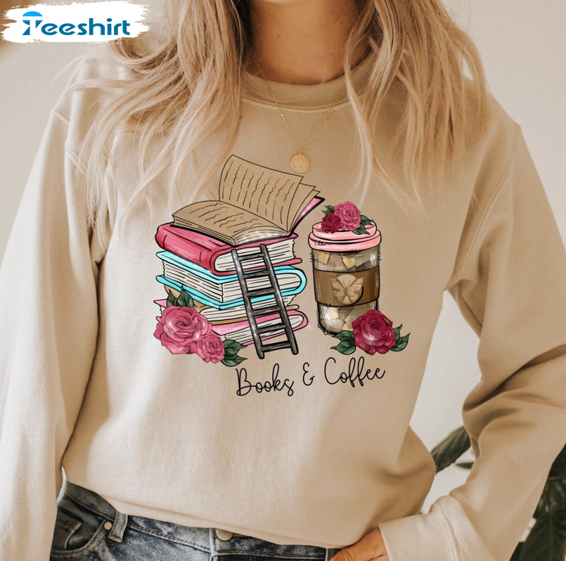 Books And Coffee Vintage Shirt, Book Lover Short Sleeve Sweater