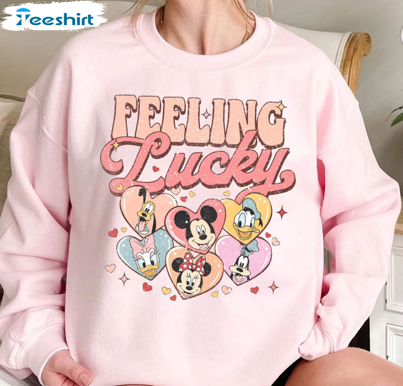 Feeling Lucky Sweatshirt, Mickey And Friends Pocket Long Sleeve Unisex Hoodie