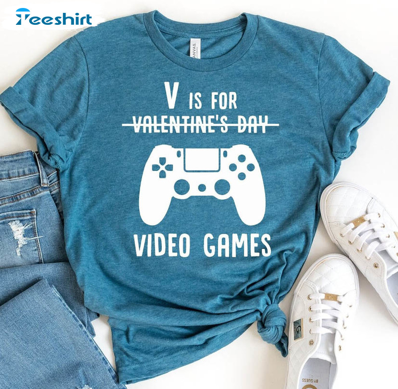 V Is For Video Games Shirt, Gamer Lover Trending Long Sleeve Unisex T-shirt