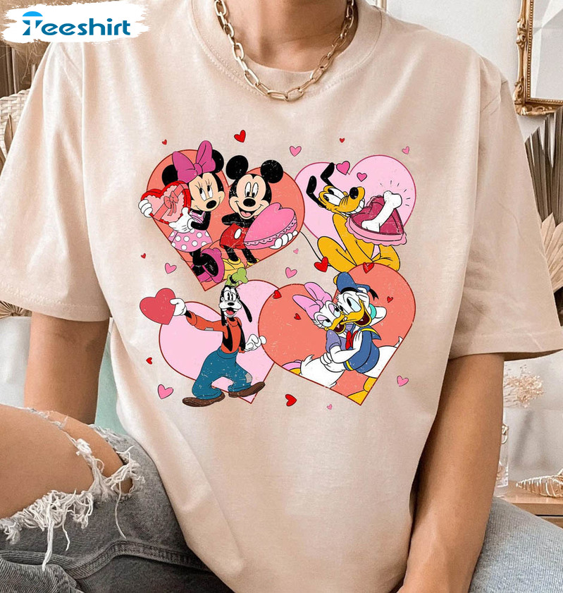 Disney Valentine Shirt , Mickey And Friends Matching Short Sleeve Unisex Hoodie
