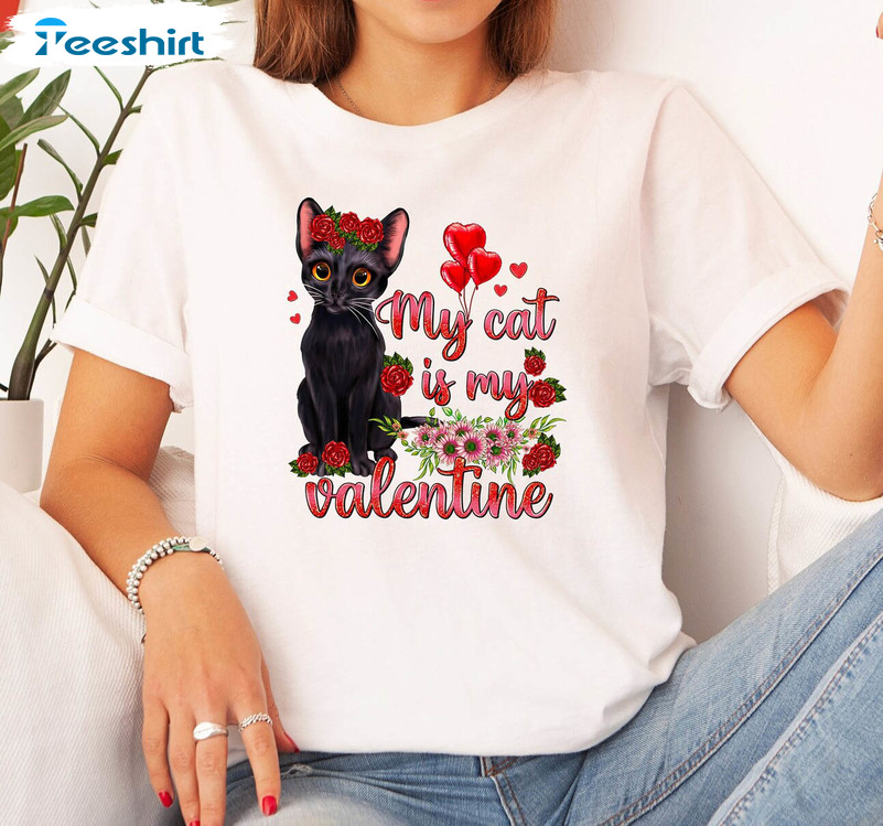 My Cat Is My Valentine Shirt, Cat Lover Long Sleeve Unisex Hoodie