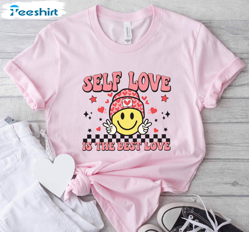 Self Love Is The Best Love Retro Shirt, Smiley Valentine's Day Unisex T-shirt Short Sleeve