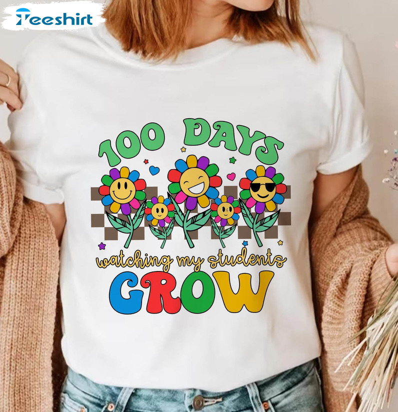 100 Days Of Watching My Students Grow Vintage Shirt, 100 Days Of School Unisex T-shirt Long Sleeve