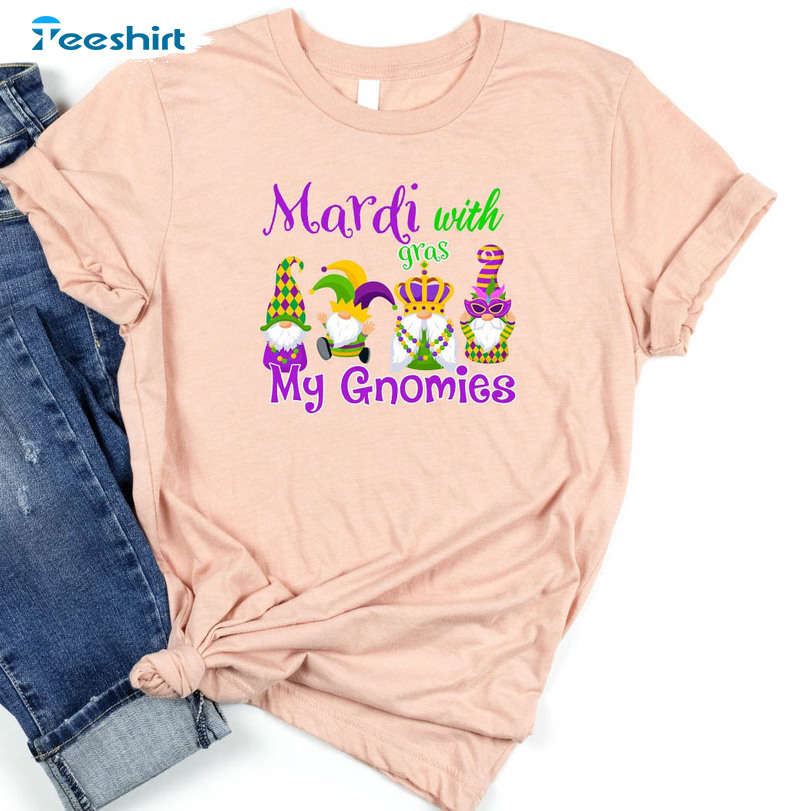 Mardi With Gras Gnomies Vintage Shirt, Carnival Parading With My Gnomies Long Sleeve Unisex Hoodie