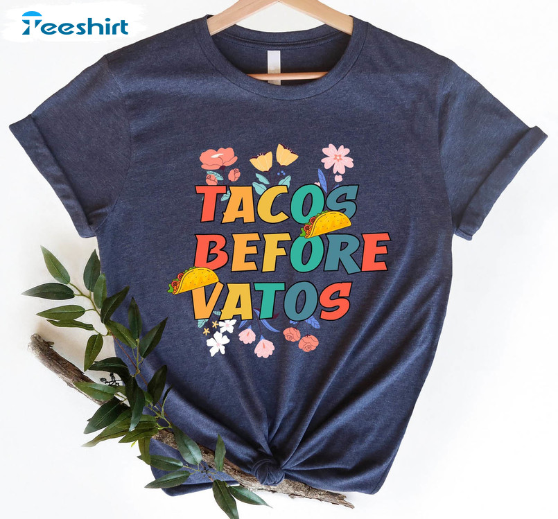 Tacos Before Vatos Valentine's Day Shirt, Western Mexican Taco Lover Crewneck Short Sleeve