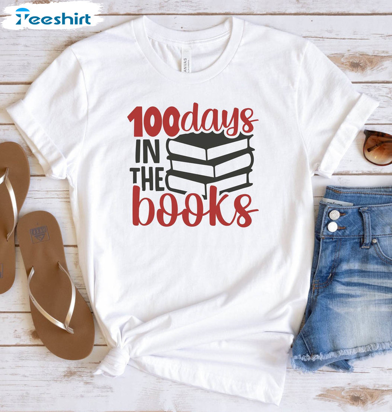 100 Days In The Books Vintage Shirt, Funny Book Lover Unisex Hoodie Short Sleeve