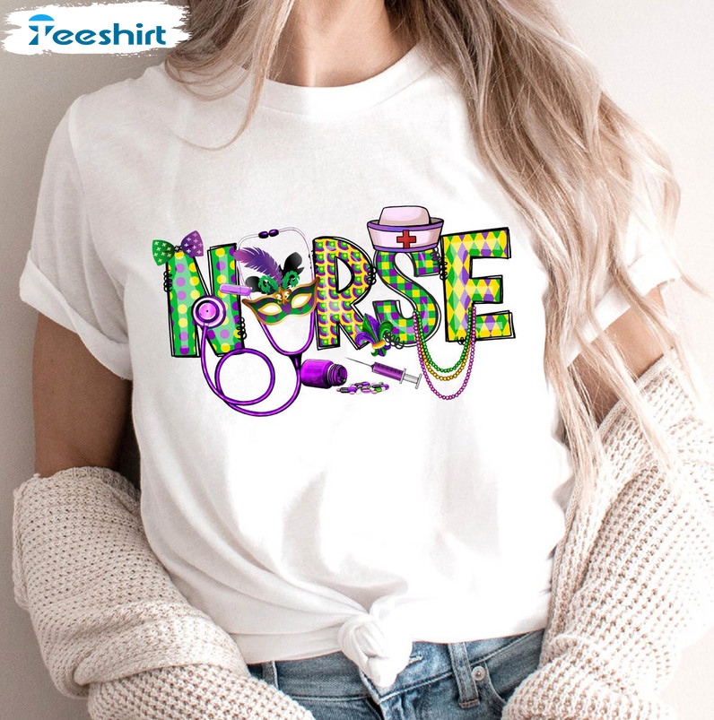 Mardi Gras Nurse Funny Shirt, Nursing Nurse Mardi Gras Long Sleeve Unisex Hoodie