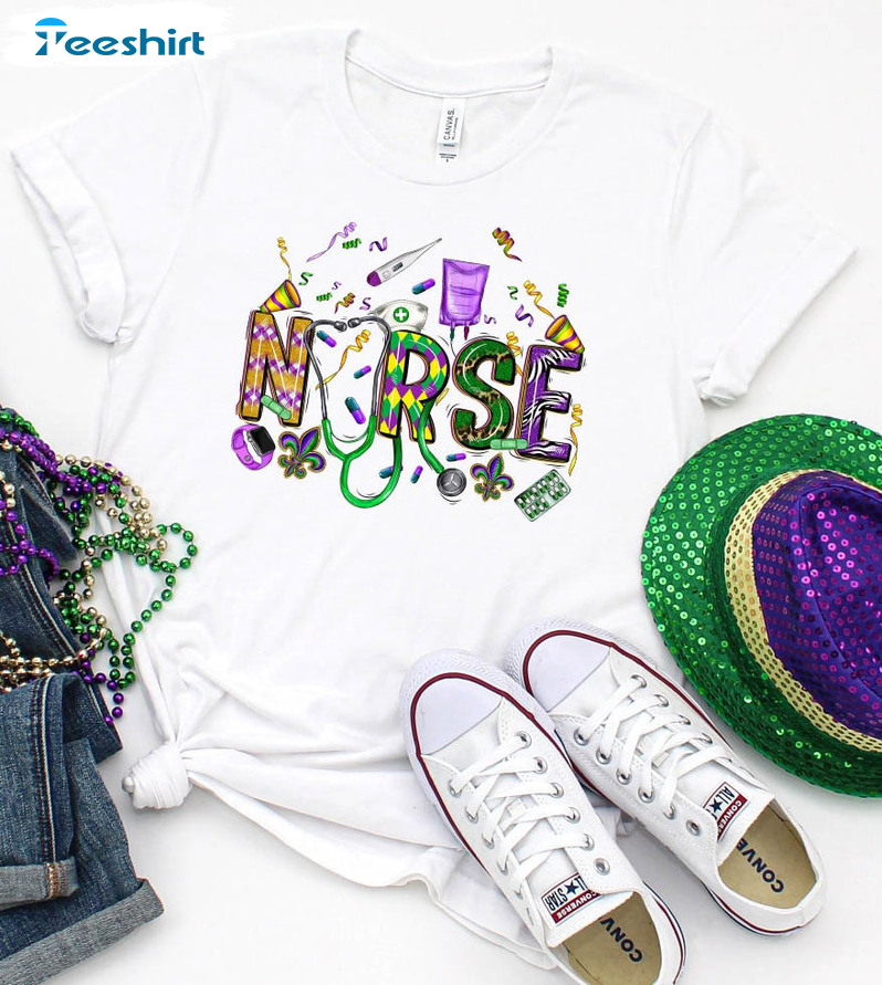 Mardi Gras Nurse Sweatshirt, Mardi Grass Festival Unisex T-shirt Long Sleeve