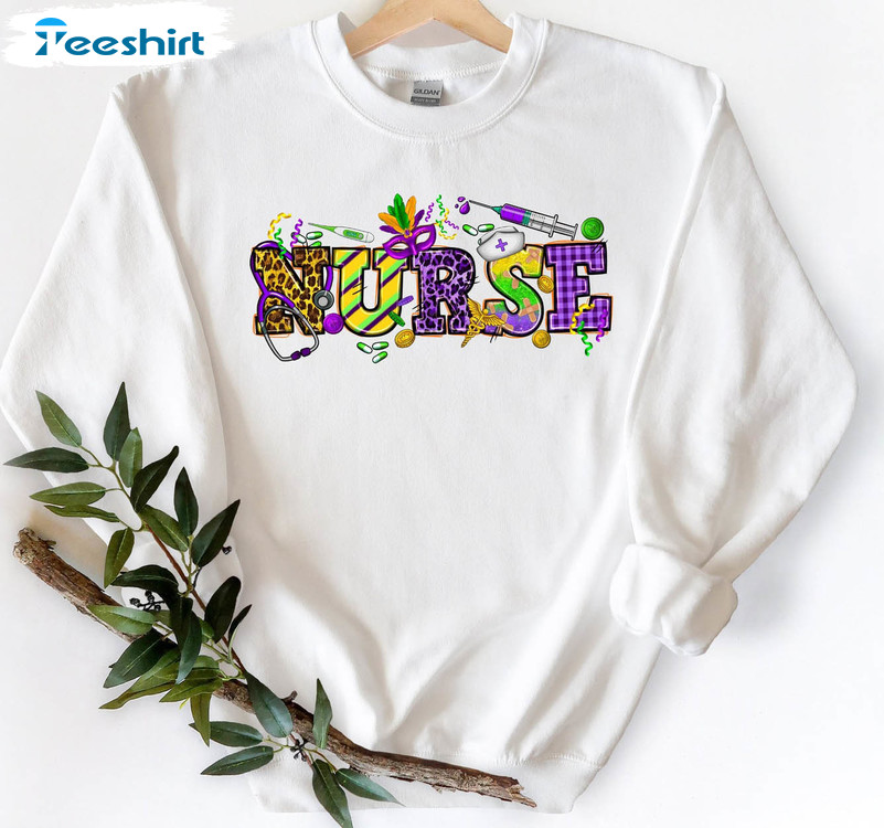 Mardi Gras Nurse Shirt, Fat Tuesday Unisex Hoodie Long Sleeve