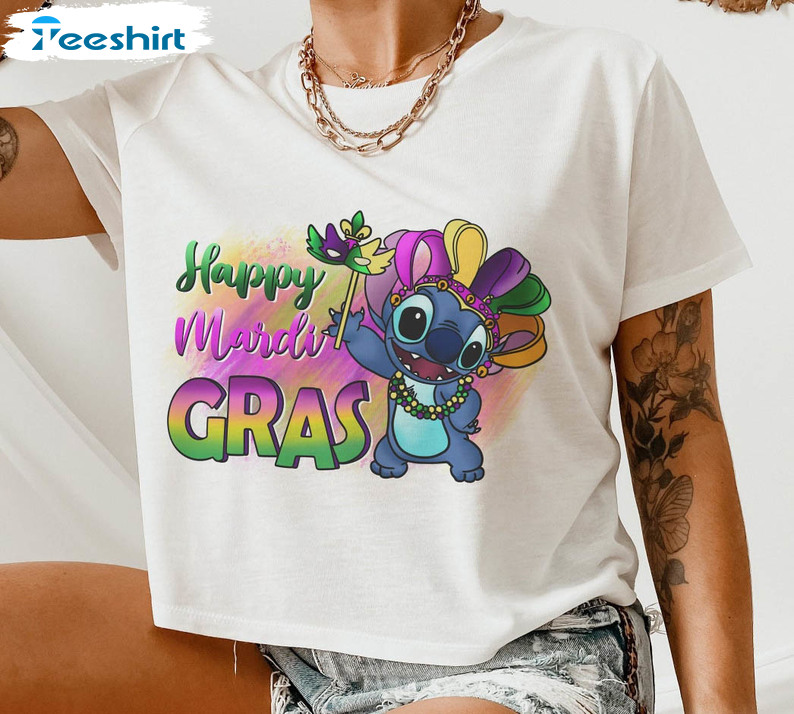 Happy Mardi Gras Stitch Shirt, Disney Mardi Gras Unisex Hoodie Crewneck