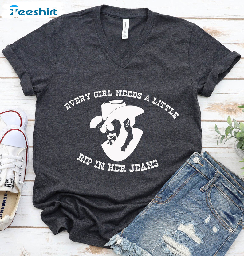Every Girl Needs A Little Rip In Her Jeans Shirt, Trending Short Sleeve Hoodie