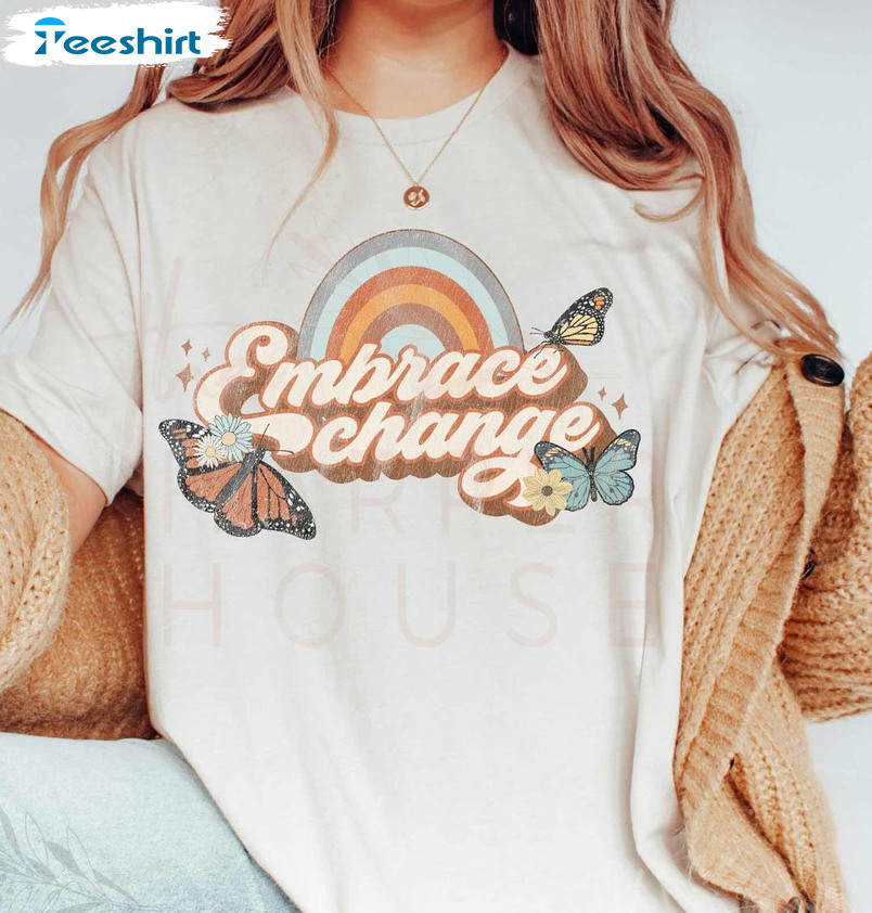 Retro Butterfly Festival Embrace Change Shirt, Trending Long Sleeve Unisex Hoodie