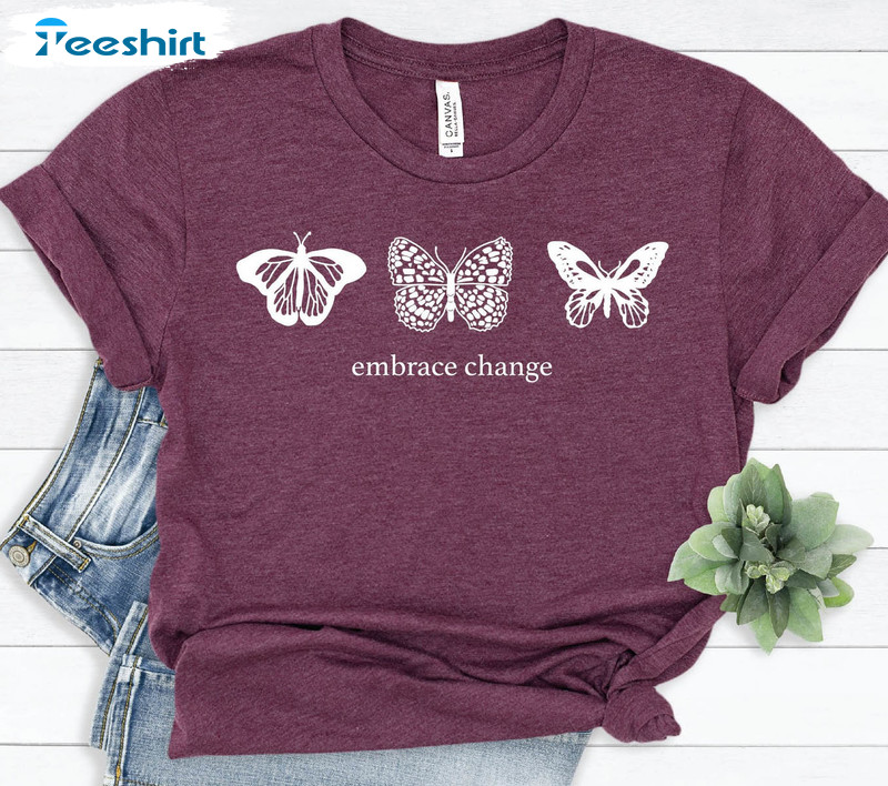 Embrace Change Shirt, Butterfly Vintage Unisex Hoodie Long Sleeve