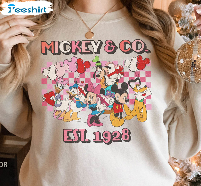 Mickey And Co Est 1928 Sweatshirt , Mickey Friends Valentines Long Sleeve Unisex Hoodie