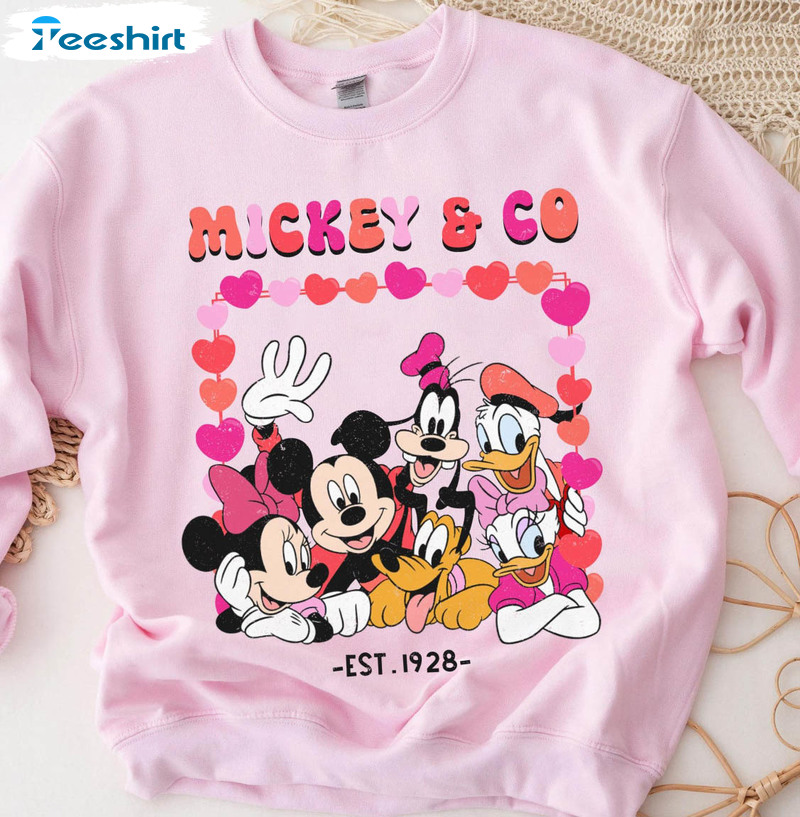 Mickey & Co Est 1928 Valentine Funny Shirt, Mickey And Friends Short Sleeve Sweatshirt