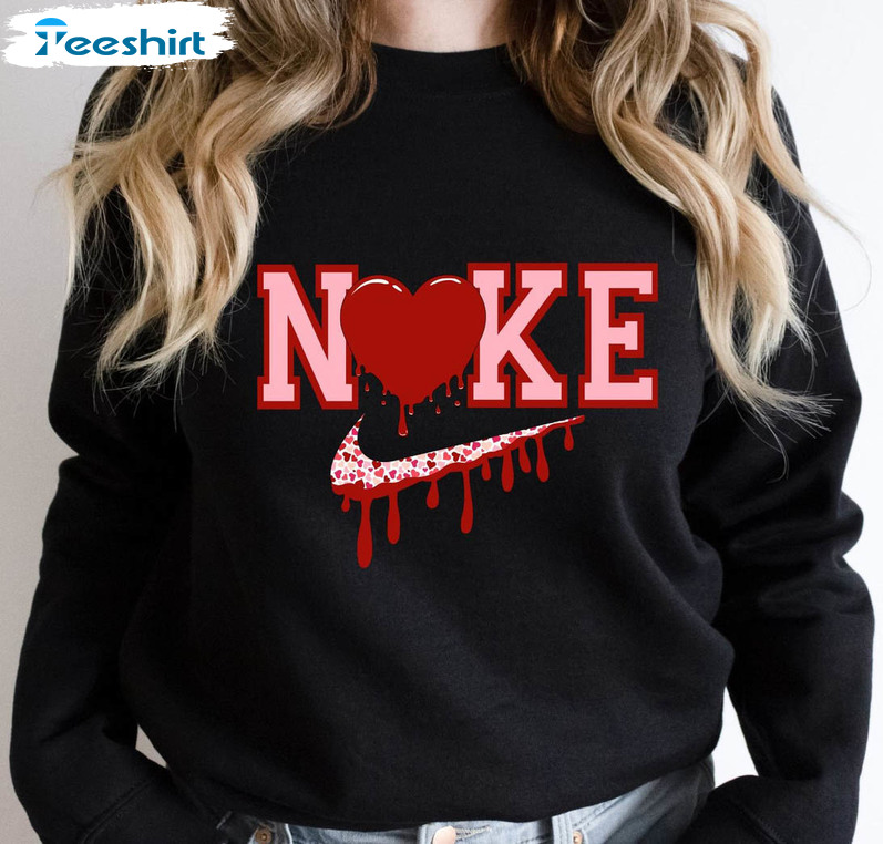 Valentine Nike Sweatshirt, Valentines Day Heart Unisex T-shirt Long Sleeve