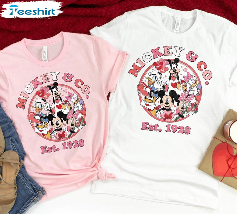 Mickey & Co Est 1928 Valentine Trending Shirt, Happy Valentine's Day Short Sleeve Sweatshirt