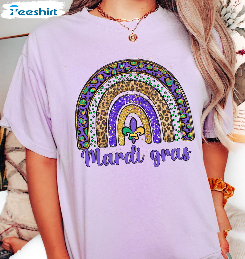 Mardi Gras Rainbow Vintage Shirt, Flower De Luce Short Sleeve Sweatshirt