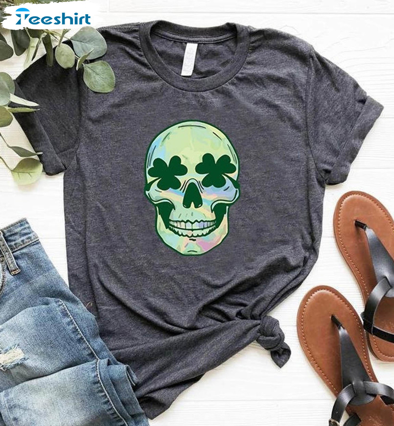 Skull St Patrick's Day Shirt, Shamrock Skull Long Sleeve Unisex T-shirt