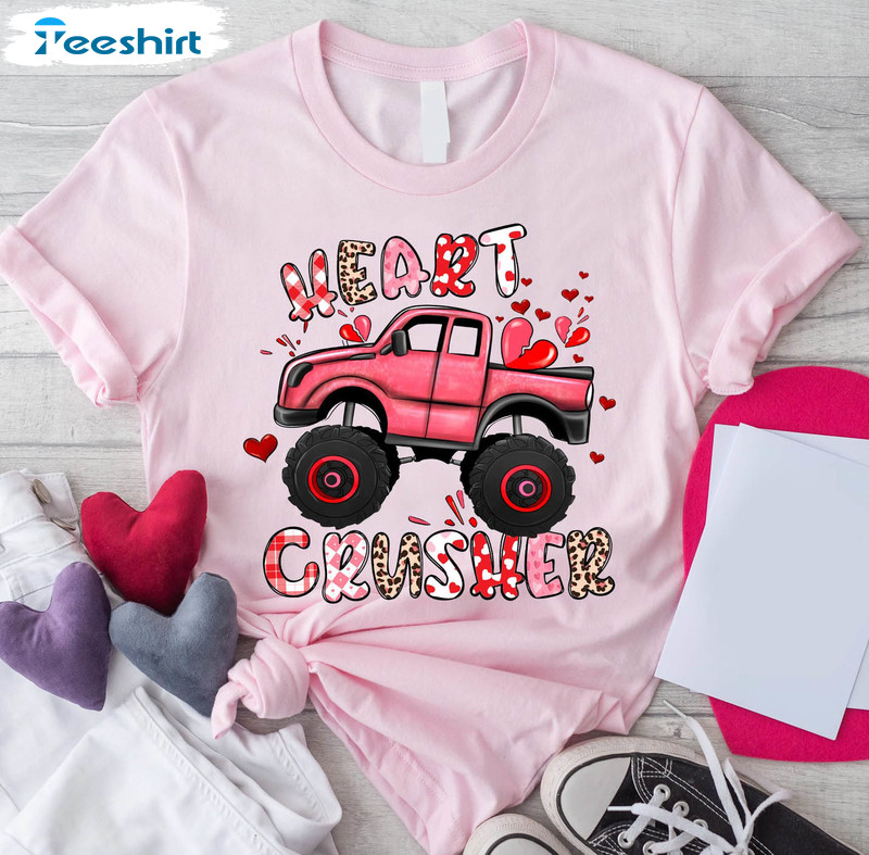Heart Crusher Valentine Shirt, Monster Truck Unisex Hoodie Long Sleeve