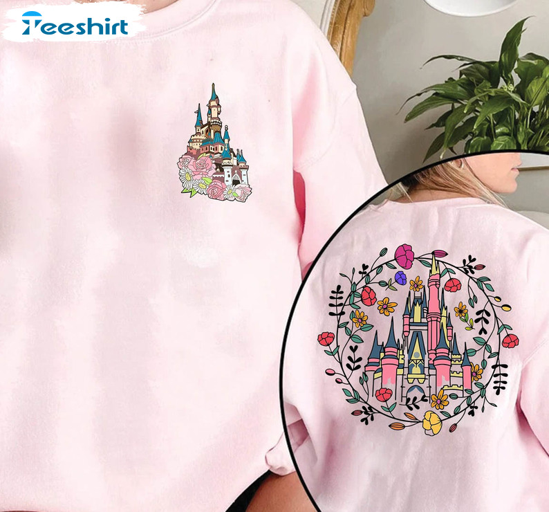 Magic Kingdom Castle Vintage Shirt, Floral Spring Cinderella Castle Long Sleeve Sweater