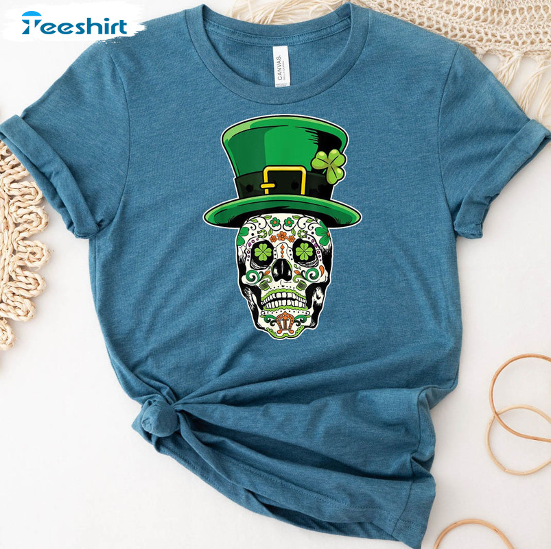 St Patrick S Day Skull Shirt, Shamrock Lucky Long Sleeve Unisex Hoodie