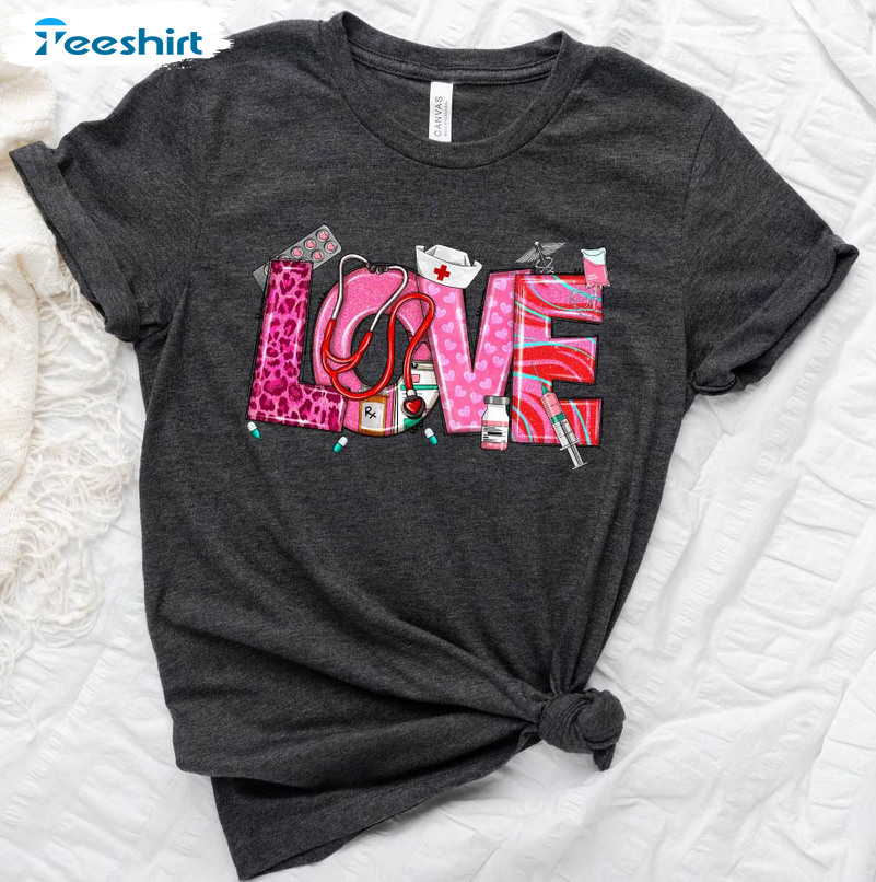 Love Nurse Valentine's Day Shirt, Valentine Nurse Sweatshirt Unisex Hoodie