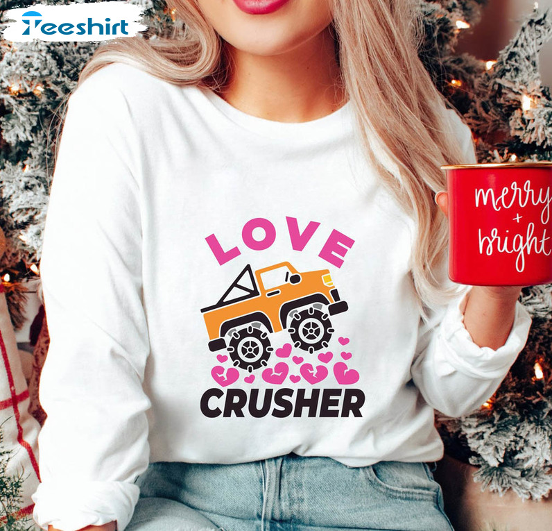 Heart Crusher Valentine Shirt, Funny Truck Unisex Hoodie Long Sleeve
