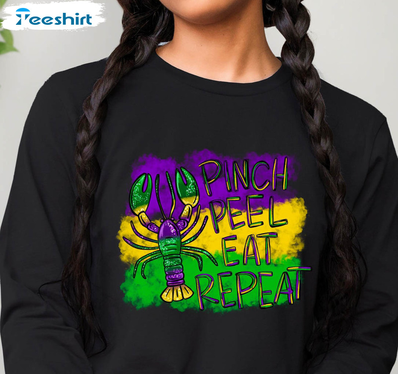 Pinch Peel Eat Repeat Crawfish Vintage Shirt, Happy Mardi Gras Unisex Hoodie Sweater