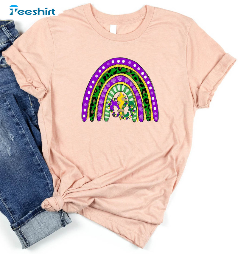 Mardi Gras Rainbow Shirt, Rainbow Carnival Crewneck Short Sleeve