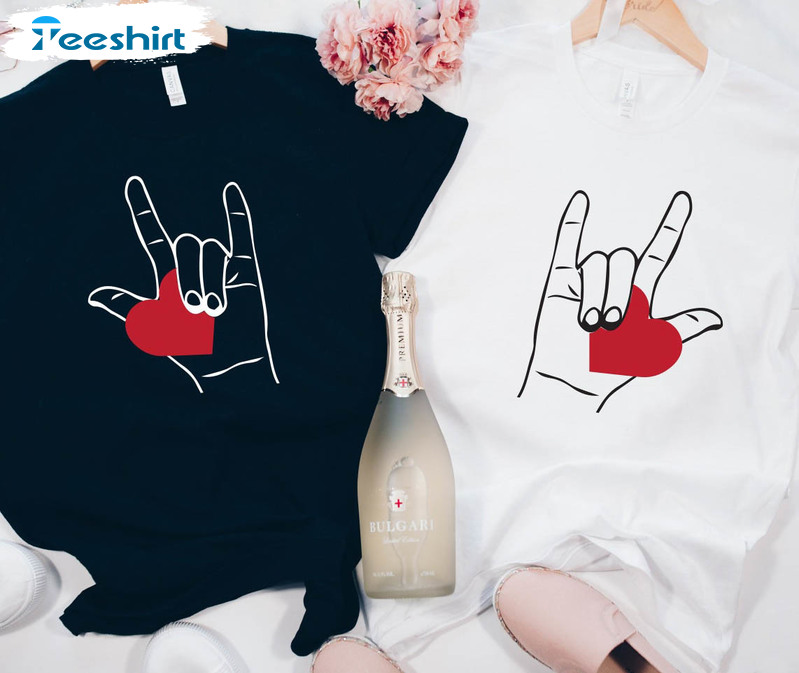 Love Sign Language Couple Shirt, Valentines Day Short Sleeve Long Sleeve