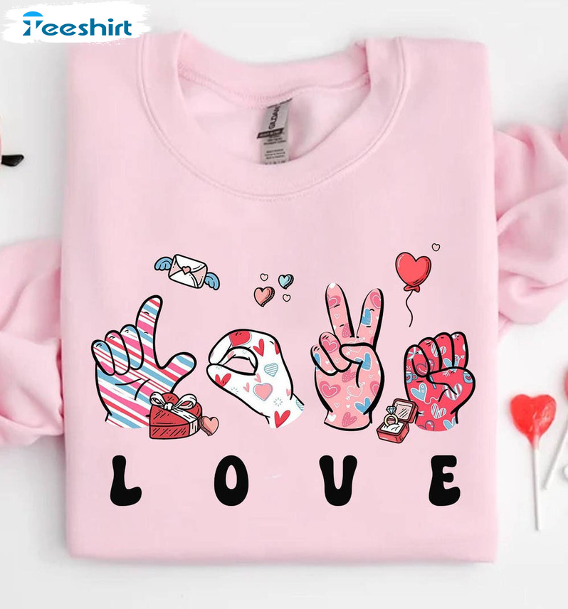 Love Sign Language Vintage Shirt, Valentines Day Unisex Hoodie Crewneck